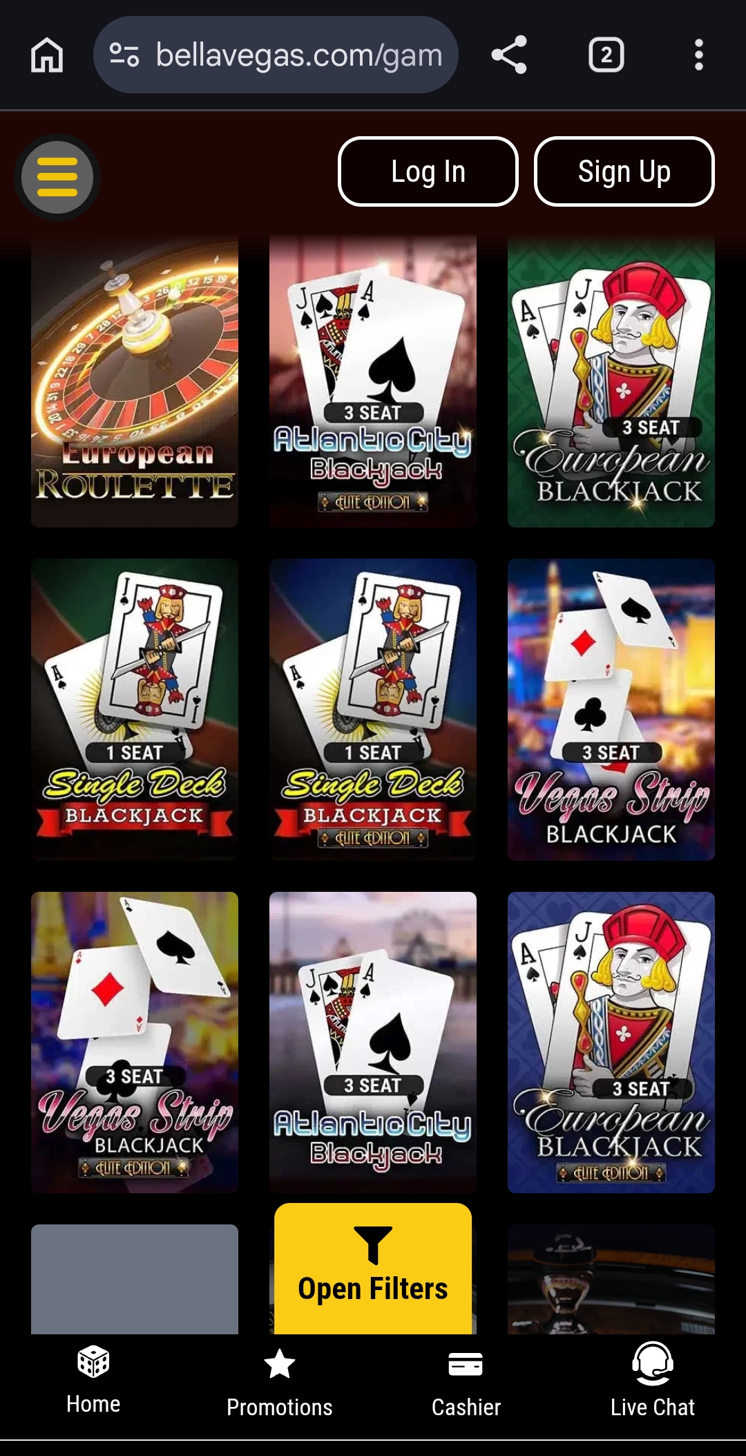 Bella Vegas Table Games Blackjack Roulette