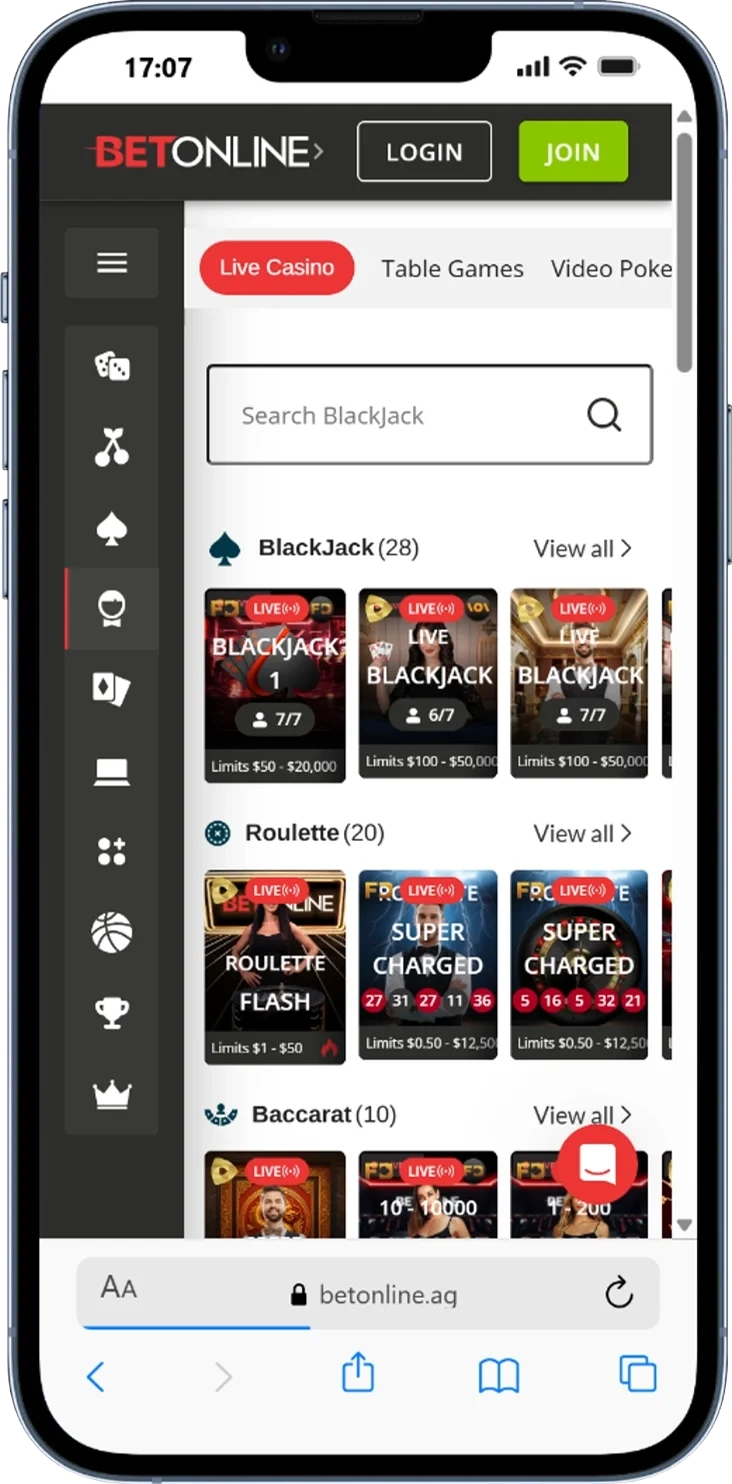 BetOnline Live Dealer Tables