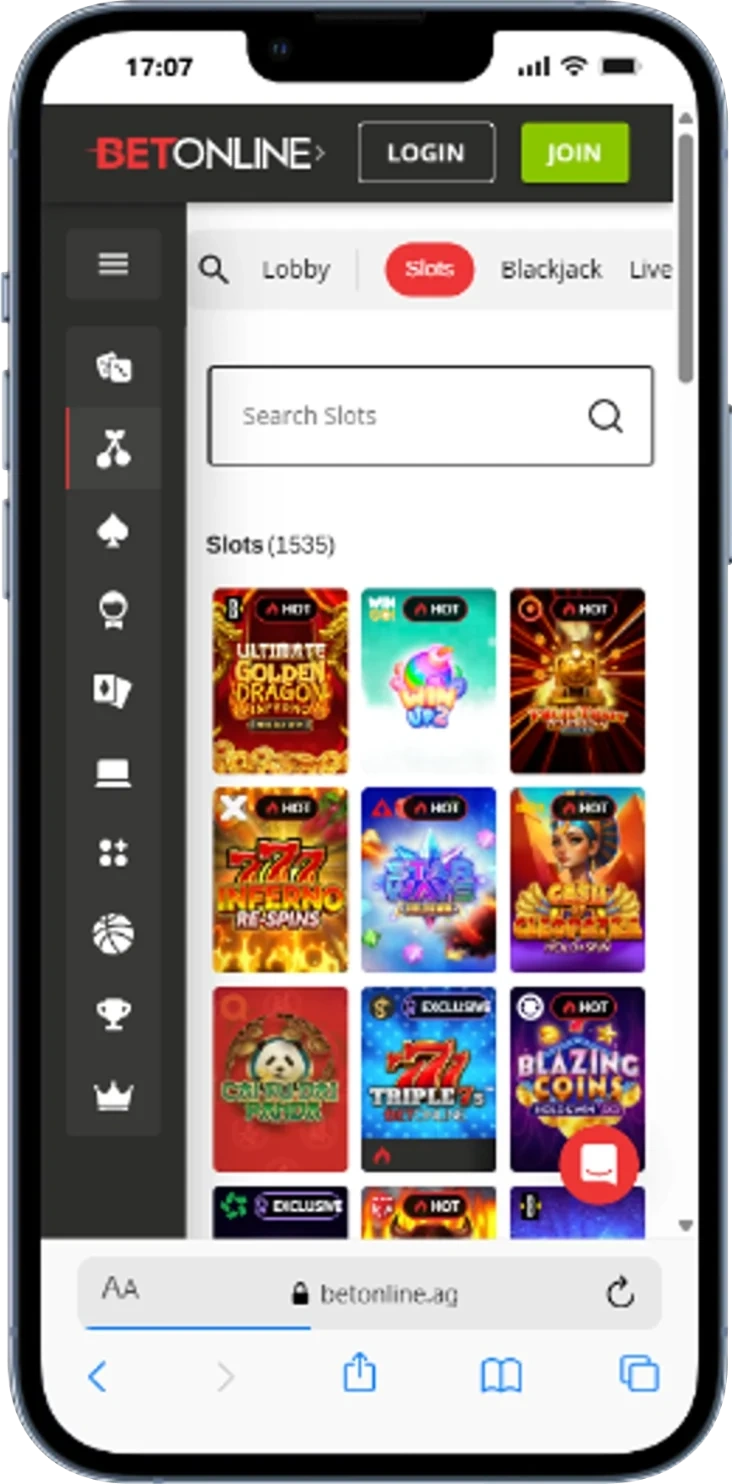 BetOnline Slots Lobby with 1,535+ games