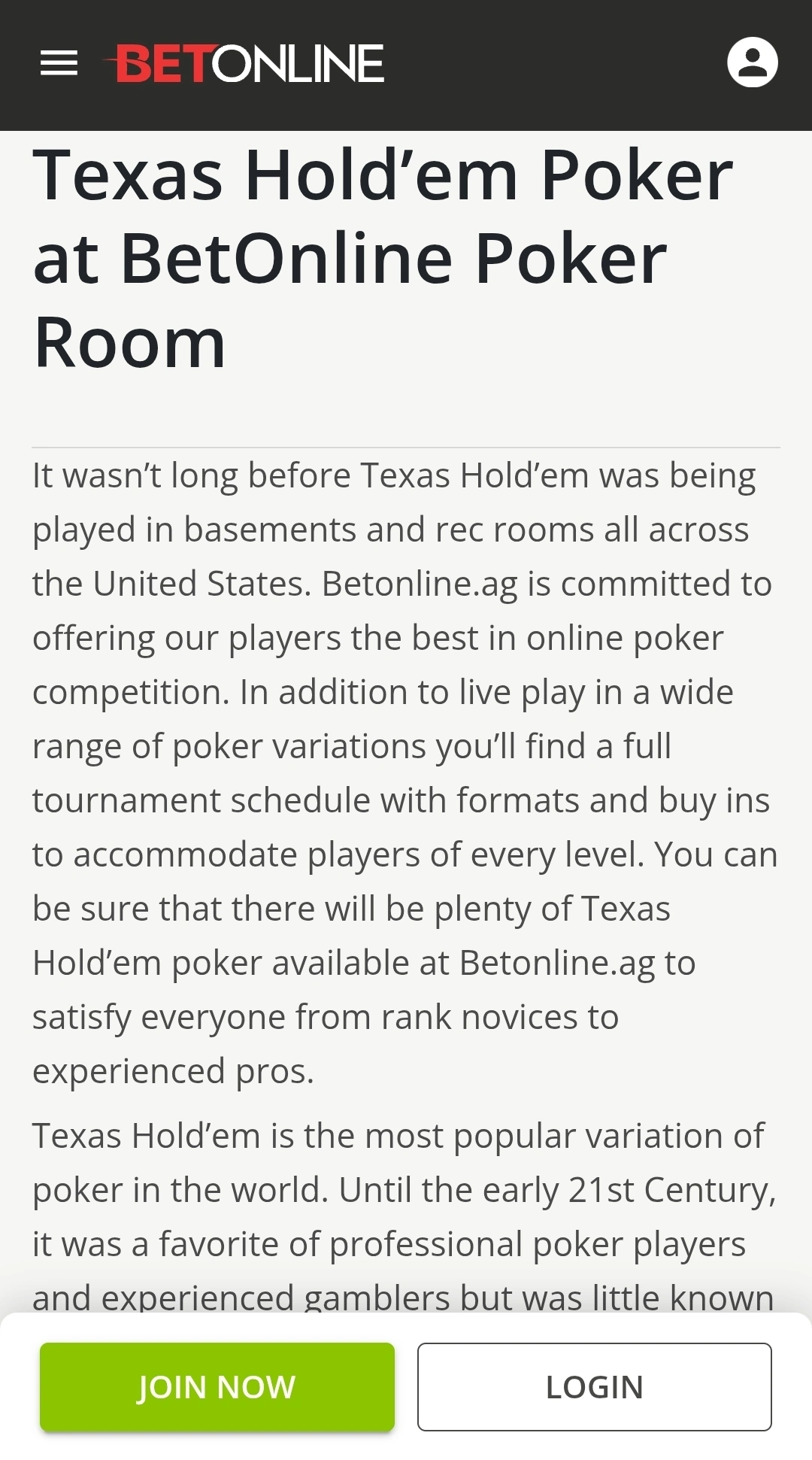 Texas Hold'em Tables