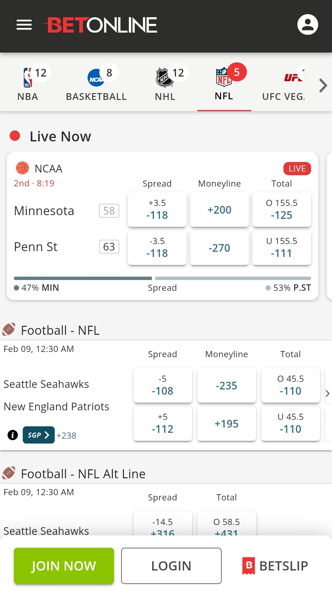 NFL Football Betting Lines