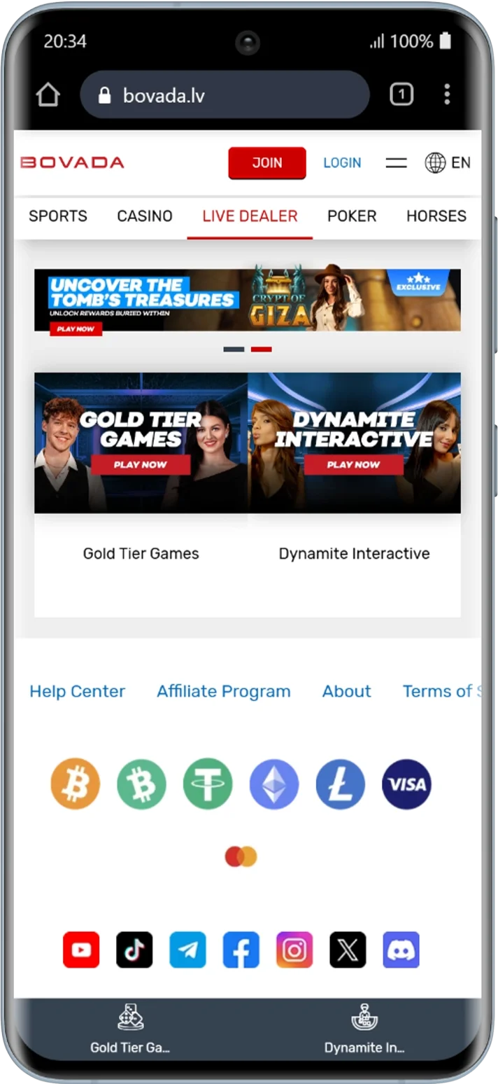 Bovada Live Dealer for California Players