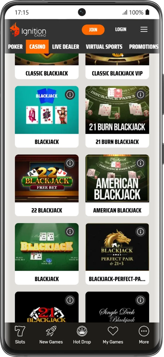 Blackjack tables