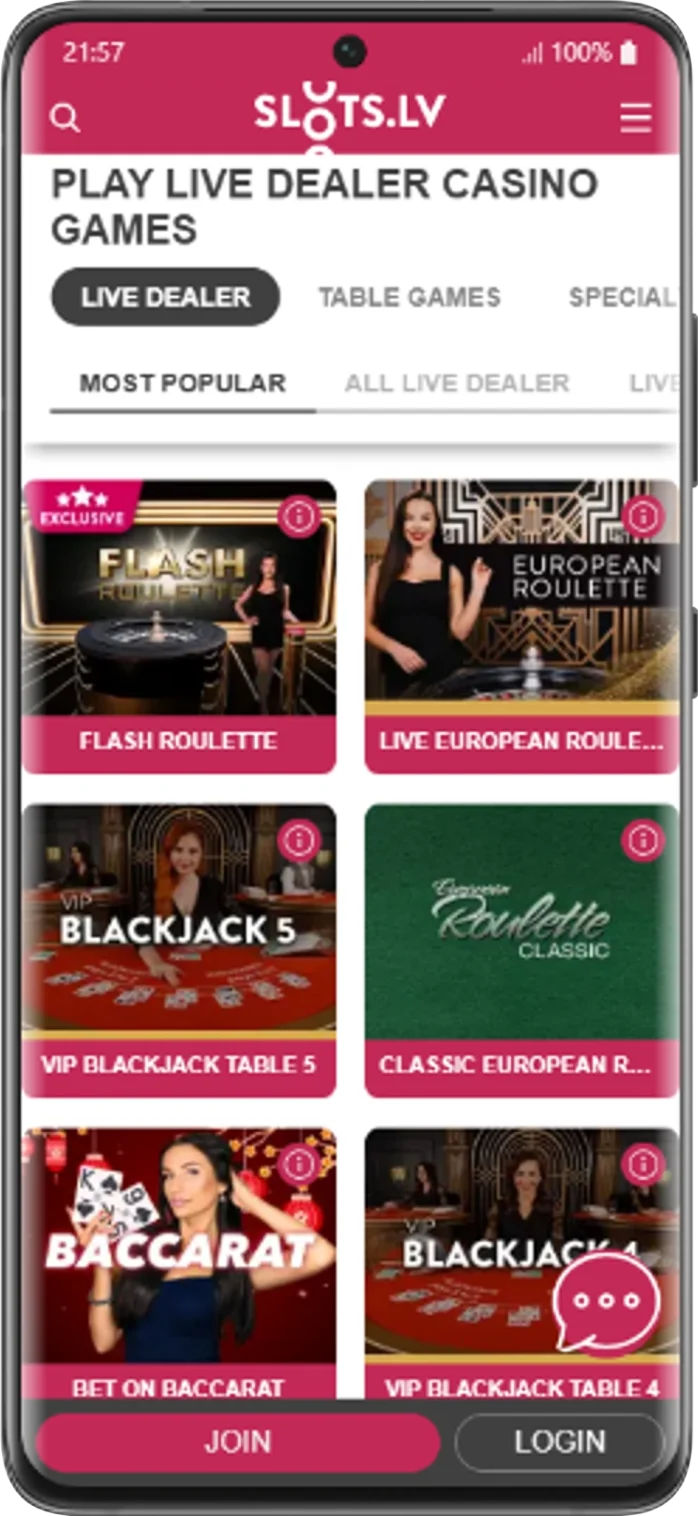 Slots.lv Live Dealer Tables