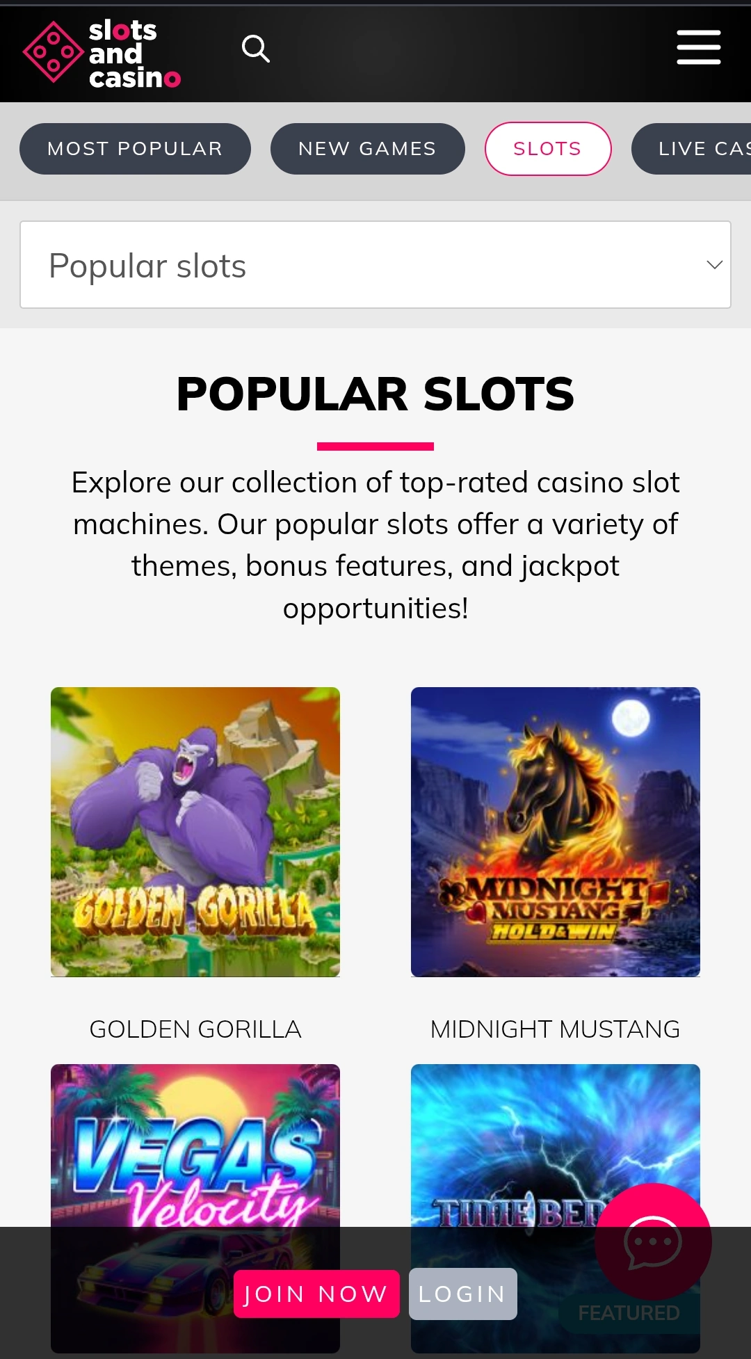 SlotsAndCasino slot lobby with Starburst and Gates of Olympus