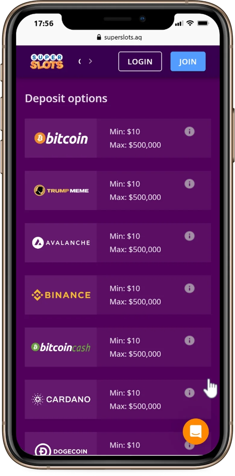 Cryptocurrency deposit options